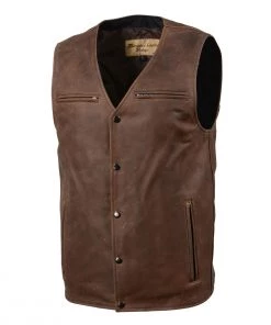 Milwaukee Leather MLM3518 Men's Vintage Crazy Horse Brown Leather Snap Front Vest Motorcycle Vests