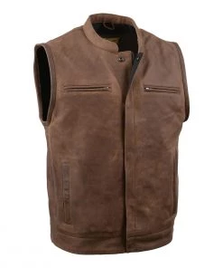 Motorcycle Vests Milwaukee Leather MLM3519 Men's 'Vintage Crazy Horse Brown' Leather Club Style Vest