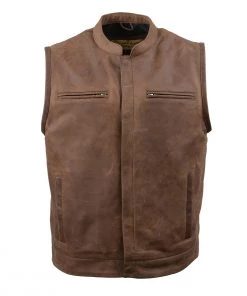 Motorcycle Vests Milwaukee Leather MLM3519 Men's'Vintage Crazy Horse Brown' Leather Club Style Vest