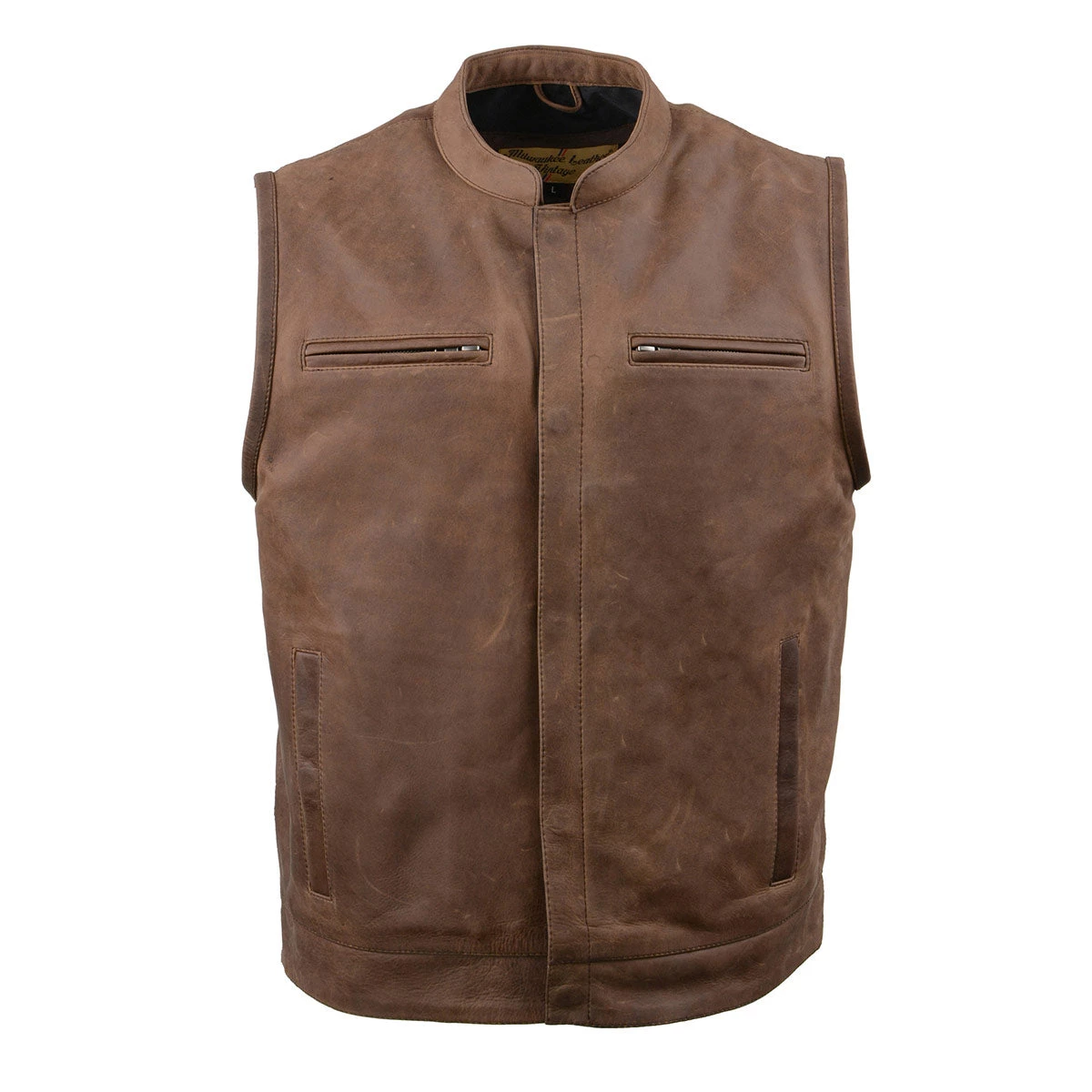 Motorcycle Vests Milwaukee Leather MLM3519 Men's 'Vintage Crazy Horse Brown' Leather Club Style Vest