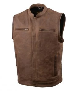 Motorcycle Vests Milwaukee Leather MLM3519 Men's'Vintage Crazy Horse Brown' Leather Club Style Vest
