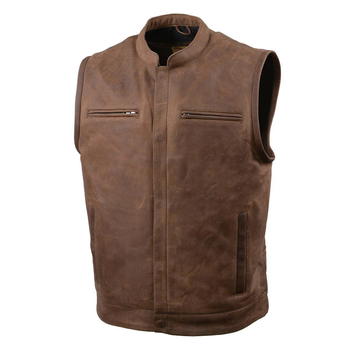 Motorcycle Vests Milwaukee Leather MLM3519 Men's 'Vintage Crazy Horse Brown' Leather Club Style Vest