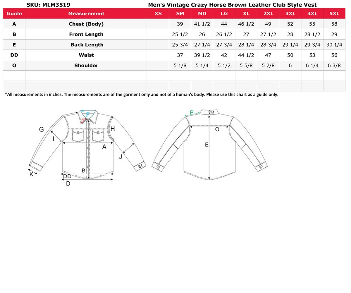 Motorcycle Vests Milwaukee Leather MLM3519 Men's 'Vintage Crazy Horse Brown' Leather Club Style Vest