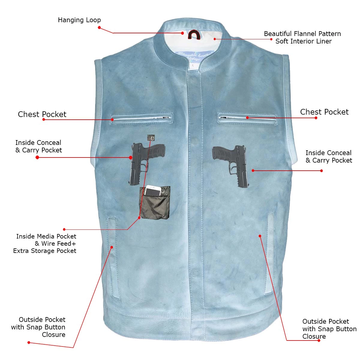 Motorcycle Vests Milwaukee Leather MLM3519 Men's 'Vintage Crazy Horse Brown' Leather Club Style Vest