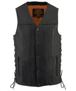 Milwaukee Leather MLM3520 Men's Black Straight Bottom Side Lace Leather Vest