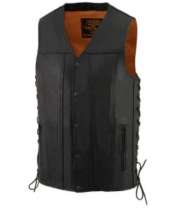 Milwaukee Leather MLM3520 Men's Black Straight Bottom Side Lace Leather Vest