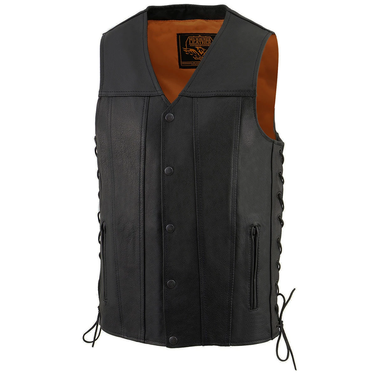 Milwaukee Leather MLM3520 Men's Black Straight Bottom Side Lace Leather Vest