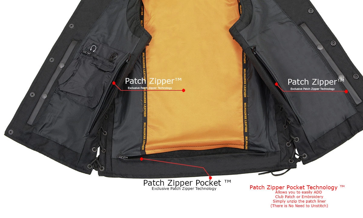 Milwaukee Leather MLM3520 Men's Black Straight Bottom Side Lace Leather Vest