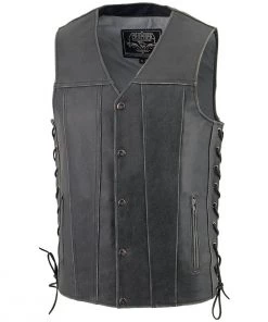 Motorcycle Vests Milwaukee Leather MLM3521 Men's Distressed Gray Side Lace Leather Vest