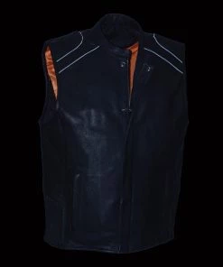 Milwaukee Leather MLM3523SET Men's Black'Heated' Collarless Moto Leather Vest (Battery Pack Included)