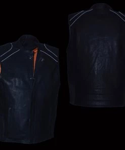 Milwaukee Leather MLM3523SET Men's Black'Heated' Collarless Moto Leather Vest (Battery Pack Included)