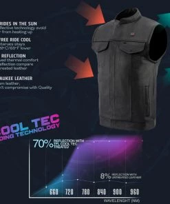 Cool-Tec Vests Milwaukee Leather MLM3524SET Men's Black 'All Season' Leather Club Vest With Heated And Cool-Tec Technology