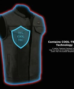Cool-Tec Vests Milwaukee Leather MLM3524SET Men's Black'All Season' Leather Club Vest With Heated And Cool-Tec Technology