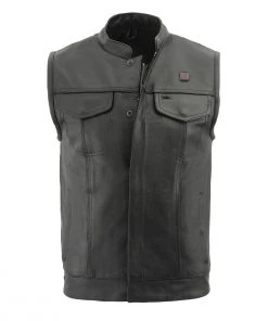 Cool-Tec Vests Milwaukee Leather MLM3524SET Men's Black'All Season' Leather Club Vest With Heated And Cool-Tec Technology