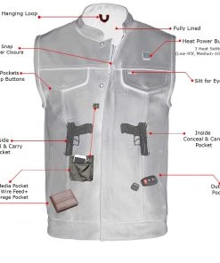 Cool-Tec Vests Milwaukee Leather MLM3524SET Men's Black'All Season' Leather Club Vest With Heated And Cool-Tec Technology