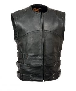 Motorcycle Vests Milwaukee Leather MLM3530 Men's Black SWAT Style Leather Biker Vest