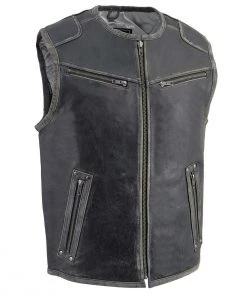 Milwaukee Leather MLM3536 Men's Vintage Grey Motorcycle Leather Vest Motorcycle Vests
