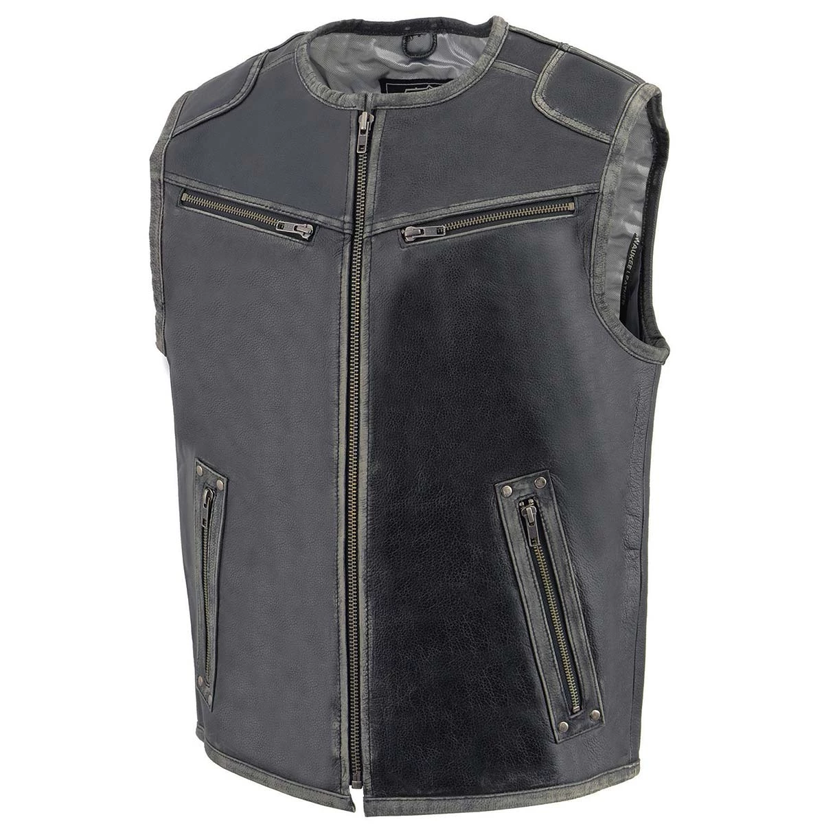 Milwaukee Leather MLM3536 Men's Vintage Grey Motorcycle Leather Vest Motorcycle Vests