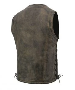 Motorcycle Vests Milwaukee Leather MLM3540 Men's ‘10 Pocket’ Distressed Brown MC Leather Vest