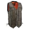 Motorcycle Vests Milwaukee Leather MLM3540 Men's ‘10 Pocket’ Distressed Brown MC Leather Vest