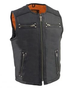 Milwaukee Leather MLM3550 Men's Black Zipper Front Long Length Leather Vest Motorcycle Vests