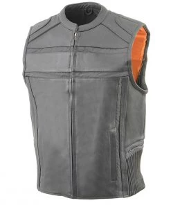Motorcycle Vests Milwaukee Leather MLM3560 Men's Black Leather Vest With Reflective Piping