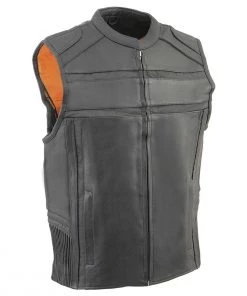 Motorcycle Vests Milwaukee Leather MLM3560 Men's Black Leather Vest With Reflective Piping