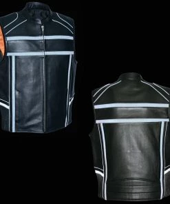 Motorcycle Vests Milwaukee Leather MLM3560 Men's Black Leather Vest With Reflective Piping