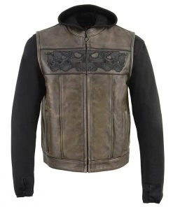 Leather Motorcycle Jackets Milwaukee Leather MLM3561 Men's'2 In 1' Distressed Brown Leather Vest With Reflective Skulls