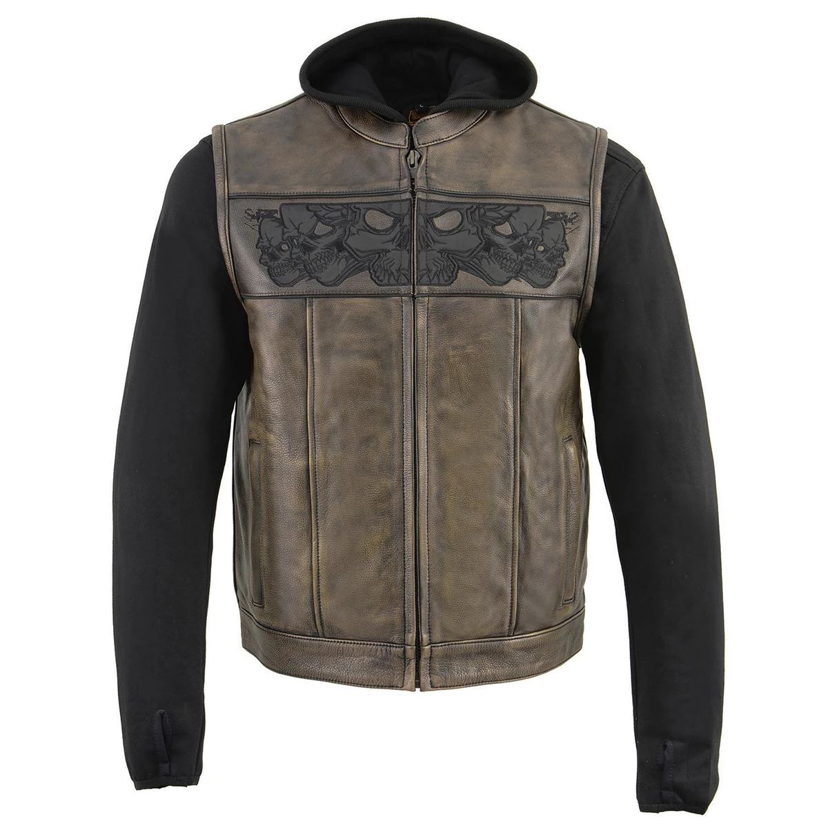 Leather Motorcycle Jackets Milwaukee Leather MLM3561 Men's '2 In 1' Distressed Brown Leather Vest With Reflective Skulls