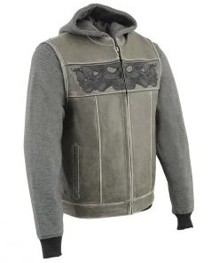 Leather Motorcycle Jackets Milwaukee Leather MLM3562 Men's '2 In 1' Distressed Grey Leather Vest With Reflective Skulls