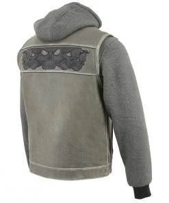 Leather Motorcycle Jackets Milwaukee Leather MLM3562 Men's '2 In 1' Distressed Grey Leather Vest With Reflective Skulls