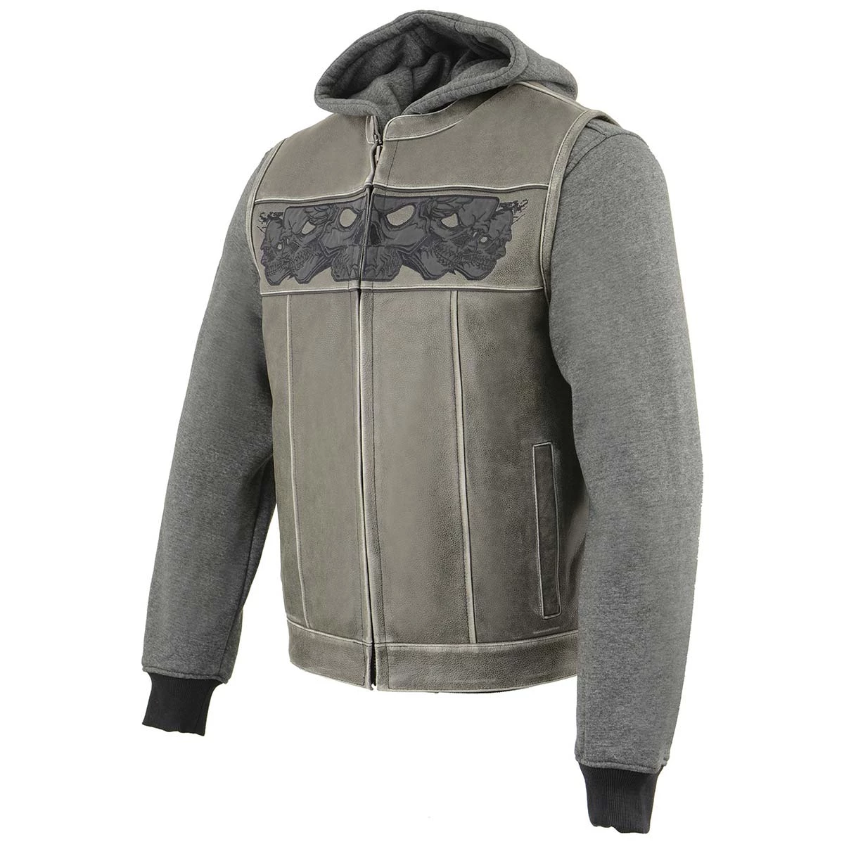 Leather Motorcycle Jackets Milwaukee Leather MLM3562 Men's '2 In 1' Distressed Grey Leather Vest With Reflective Skulls