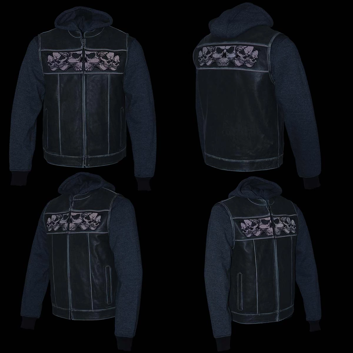 Leather Motorcycle Jackets Milwaukee Leather MLM3562 Men's '2 In 1' Distressed Grey Leather Vest With Reflective Skulls