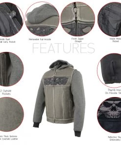 Leather Motorcycle Jackets Milwaukee Leather MLM3562 Men's'2 In 1' Distressed Grey Leather Vest With Reflective Skulls
