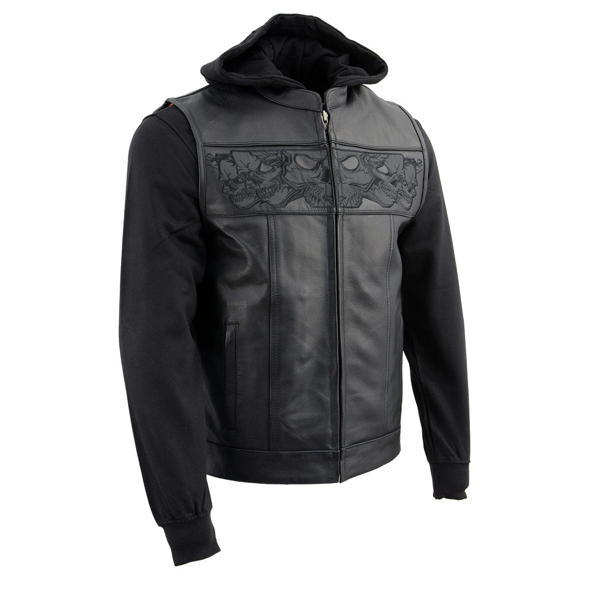 Milwaukee Leather MLM3563 Men's '2 In 1' Black Leather Vest With Reflective Skulls Leather Motorcycle Jackets