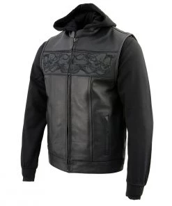 Milwaukee Leather MLM3563 Men's'2 In 1' Black Leather Vest With Reflective Skulls Leather Motorcycle Jackets