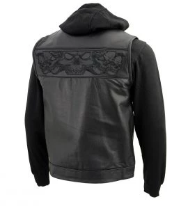 Milwaukee Leather MLM3563 Men's'2 In 1' Black Leather Vest With Reflective Skulls Leather Motorcycle Jackets