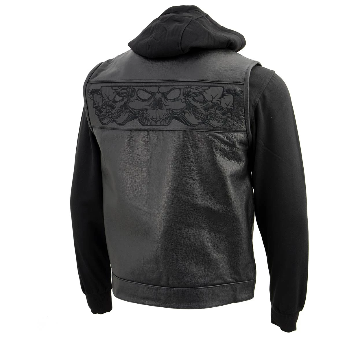 Milwaukee Leather MLM3563 Men's '2 In 1' Black Leather Vest With Reflective Skulls Leather Motorcycle Jackets