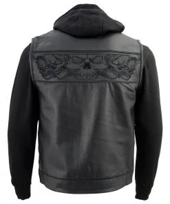 Milwaukee Leather MLM3563 Men's'2 In 1' Black Leather Vest With Reflective Skulls Leather Motorcycle Jackets