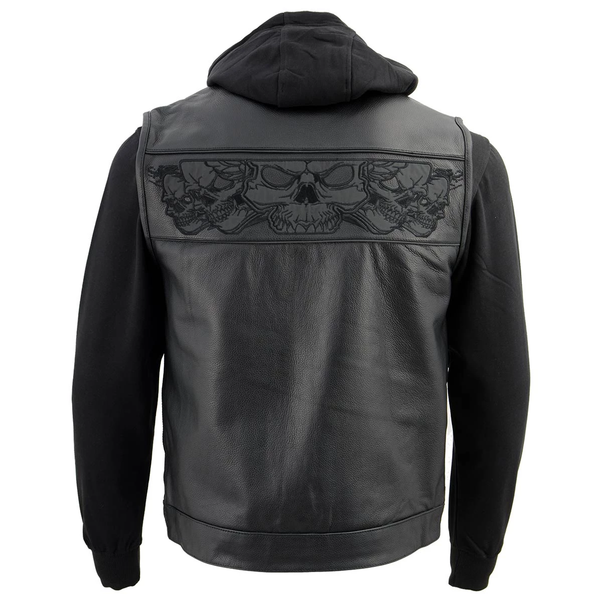 Milwaukee Leather MLM3563 Men's '2 In 1' Black Leather Vest With Reflective Skulls Leather Motorcycle Jackets