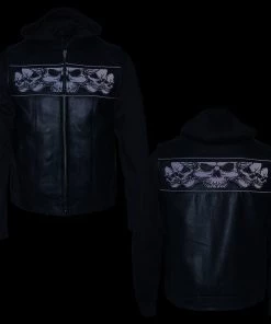 Milwaukee Leather MLM3563 Men's'2 In 1' Black Leather Vest With Reflective Skulls Leather Motorcycle Jackets