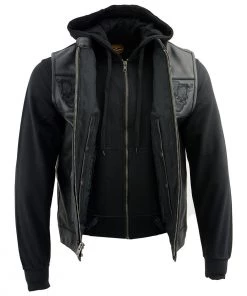 Milwaukee Leather MLM3563 Men's'2 In 1' Black Leather Vest With Reflective Skulls Leather Motorcycle Jackets