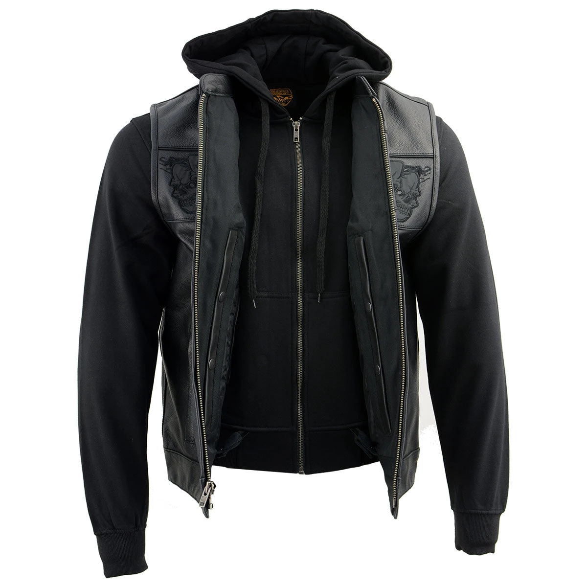 Milwaukee Leather MLM3563 Men's '2 In 1' Black Leather Vest With Reflective Skulls Leather Motorcycle Jackets