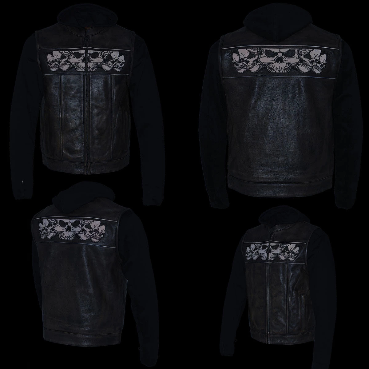 Leather Motorcycle Jackets Milwaukee Leather MLM3561 Men's '2 In 1' Distressed Brown Leather Vest With Reflective Skulls