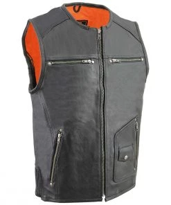 Motorcycle Vests Milwaukee Leather MLM3570 Men's Black Leather Vest With Side Stretch Flex