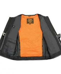 Milwaukee Leather MLM3580 Men's Black Leather Zipper Front Super Utility Multi Pocket Vest