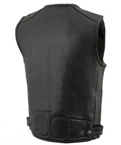 Milwaukee Leather MLM3580 Men's Black Leather Zipper Front Super Utility Multi Pocket Vest