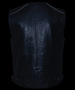 Milwaukee Leather MLM3580 Men's Black Leather Zipper Front Super Utility Multi Pocket Vest