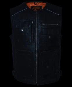 Milwaukee Leather MLM3580 Men's Black Leather Zipper Front Super Utility Multi Pocket Vest